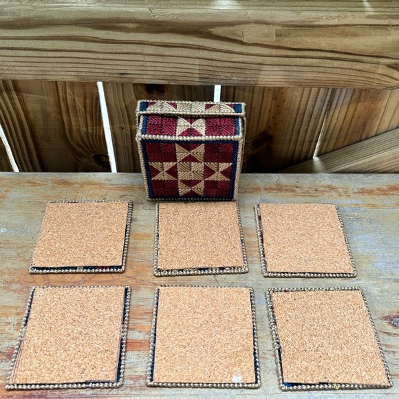 Set of 6 Handmade Needlepoint Cork Back Coasters with Matching Box - Picture 2 of 4